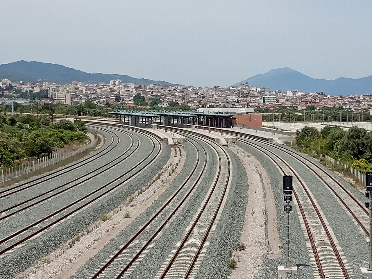 The new railway station of Aigio as it looks in May 2019.