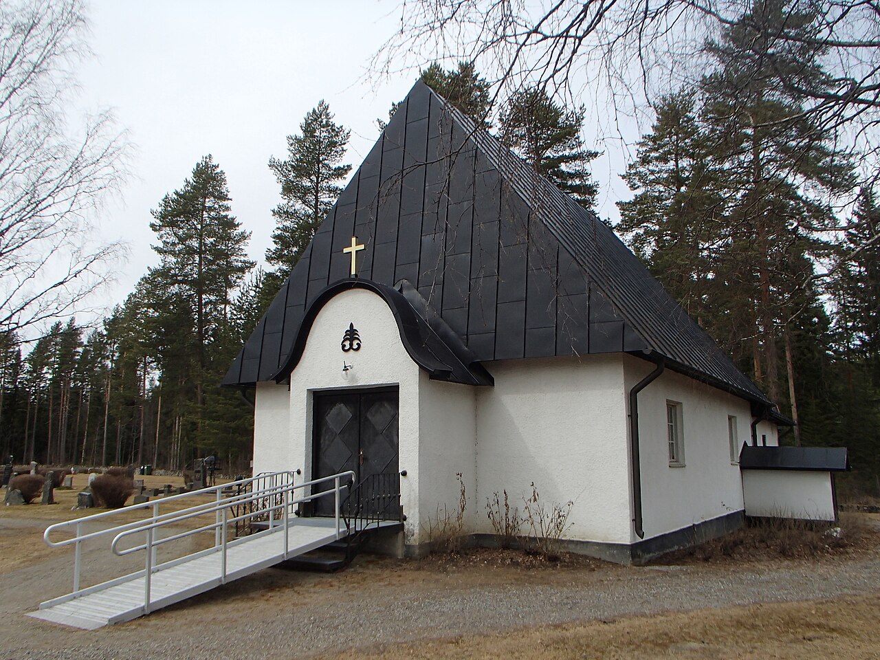 The church building of "Alby kyrka" at Albyvägen 48, Alby, in Ånge Municipality, viewed from southeast
