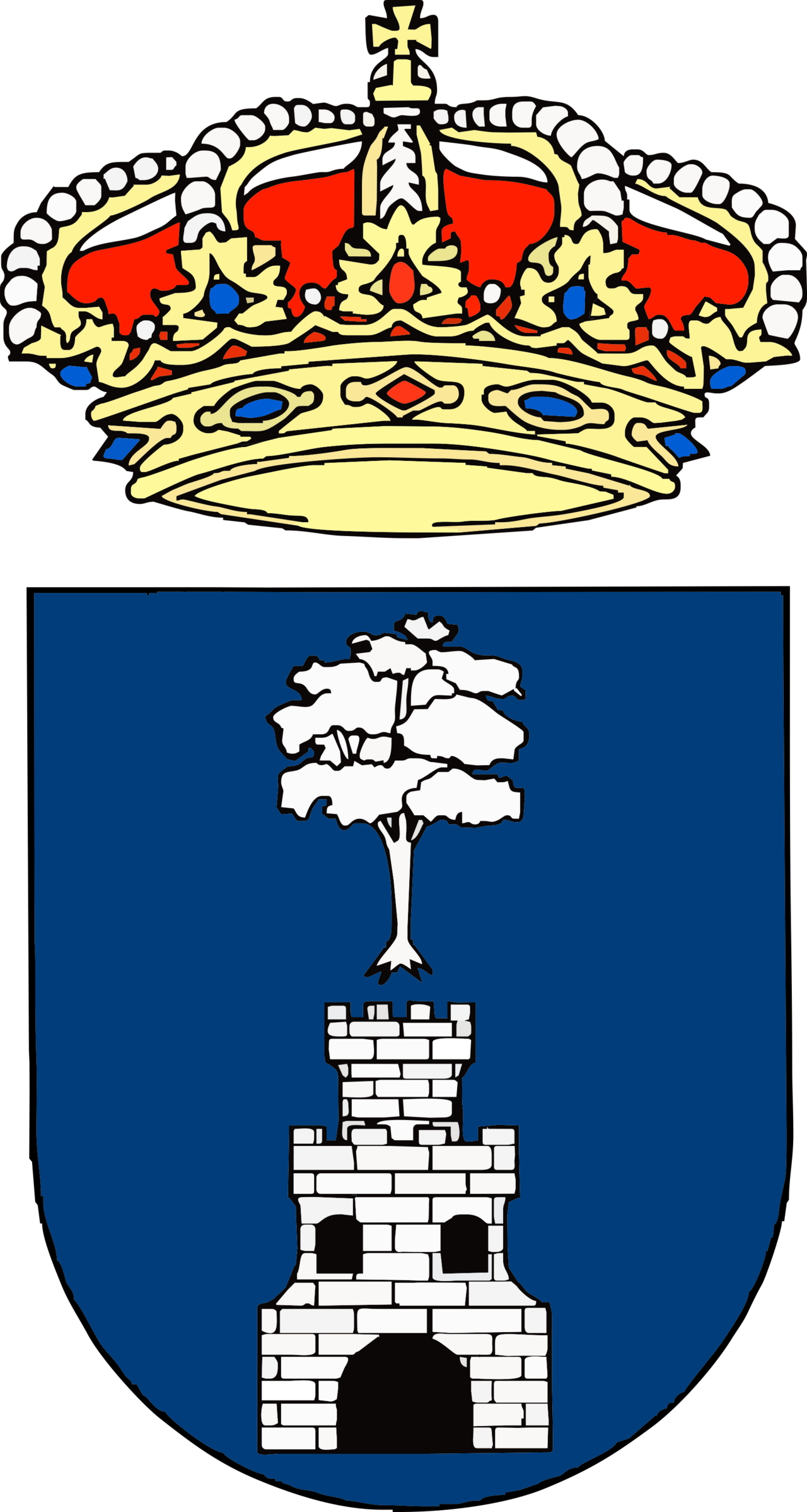 Es el escudo oficial del municipio de Algarrobo, con su verdadera corona (no apoyada sobre el escudo), su verdadero árbol y su verdadera torre.