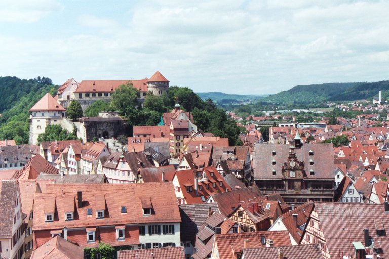 Old town of Tübingen from the top of St. Georg Stift.