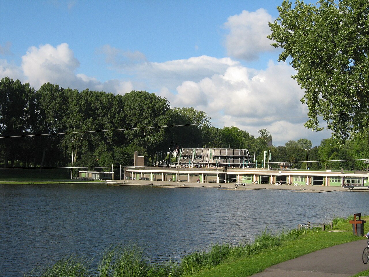 Boathouse on the eastern side of the Bosbaan rowing lake in the Amsterdamse Bos in Amstelveen, the Netherlands.