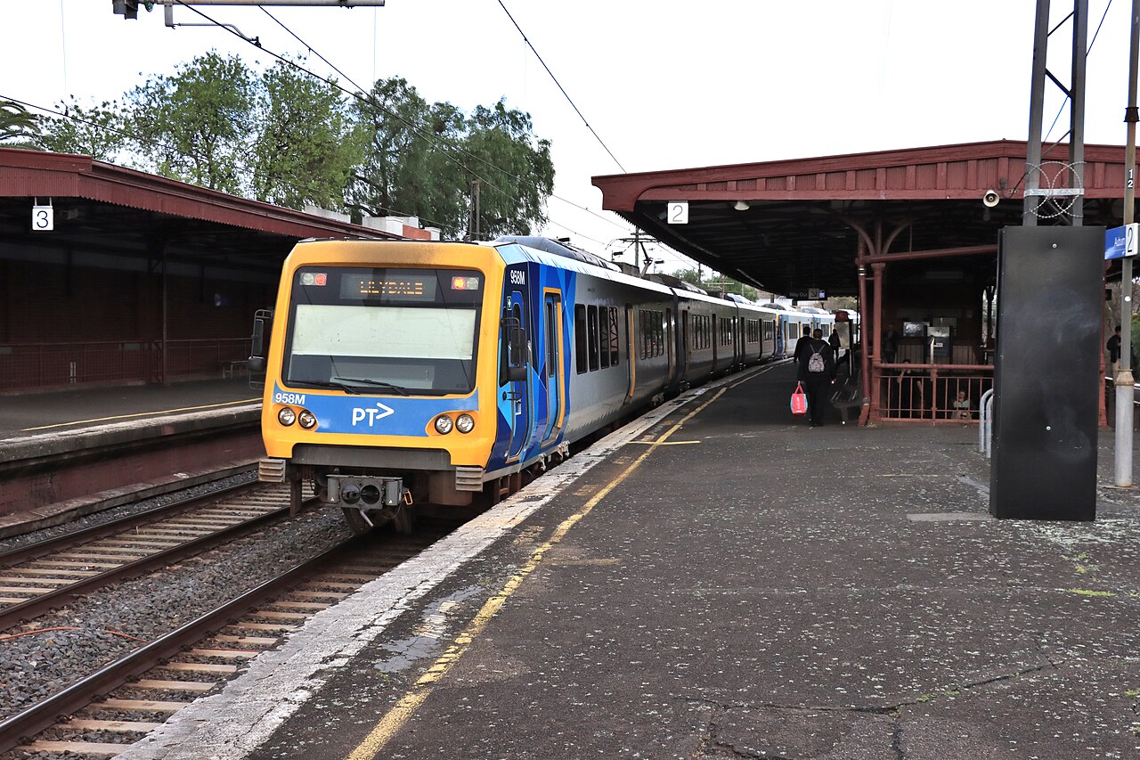 Xtrapolis train operating a service to Lilydale departing Platform 2 at Auburn Railway Station, Hawthorn East