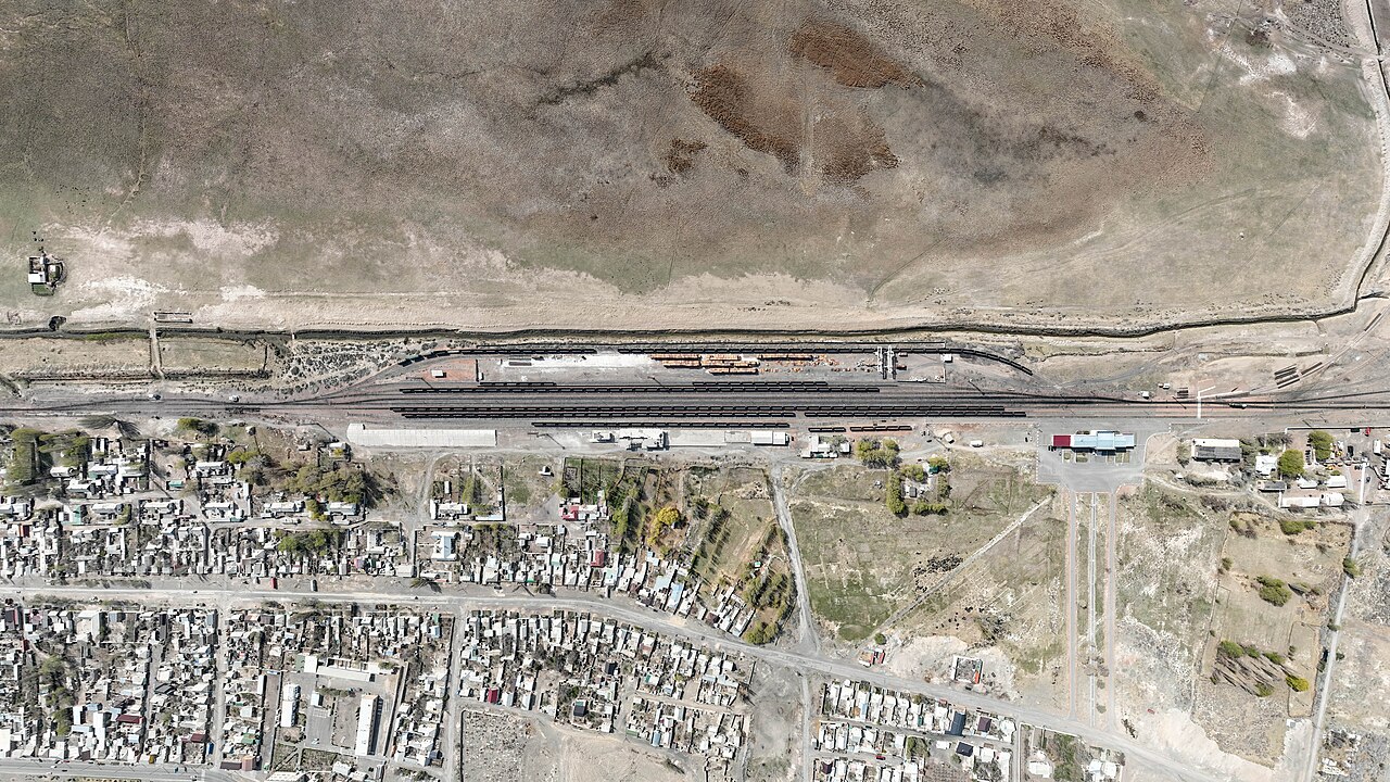 Balykchy railway station photographed from above. Balykchy, Issyk-Kul province, Kyrgyzstan.