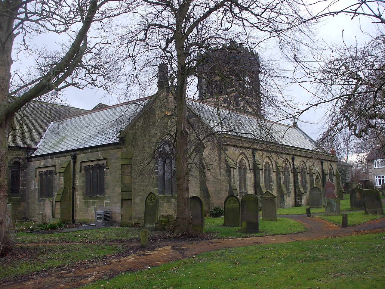 St Cuthbert's parish church, Bedlington, Northumberland, seen from the northeast