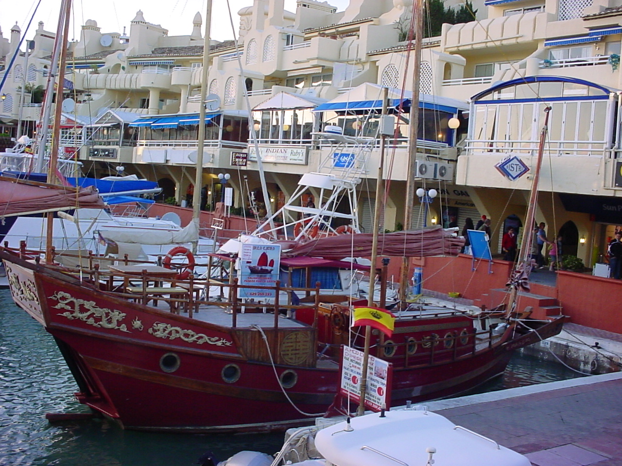 Chinese junk built in Hong Kong in 1972, in the harbour of Puerto Marina in Benalmádena, South Spain. It brings tourists on 1-hour cruises along the coast.