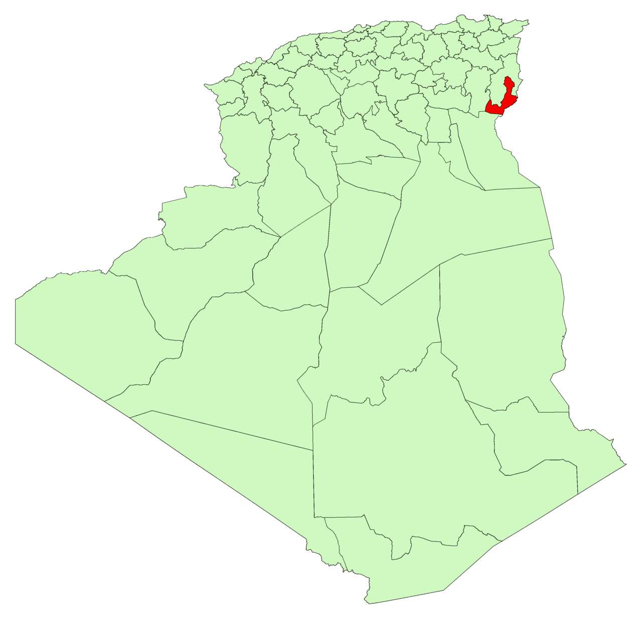 Map of the Wilaya of Bir El Ater (2026)