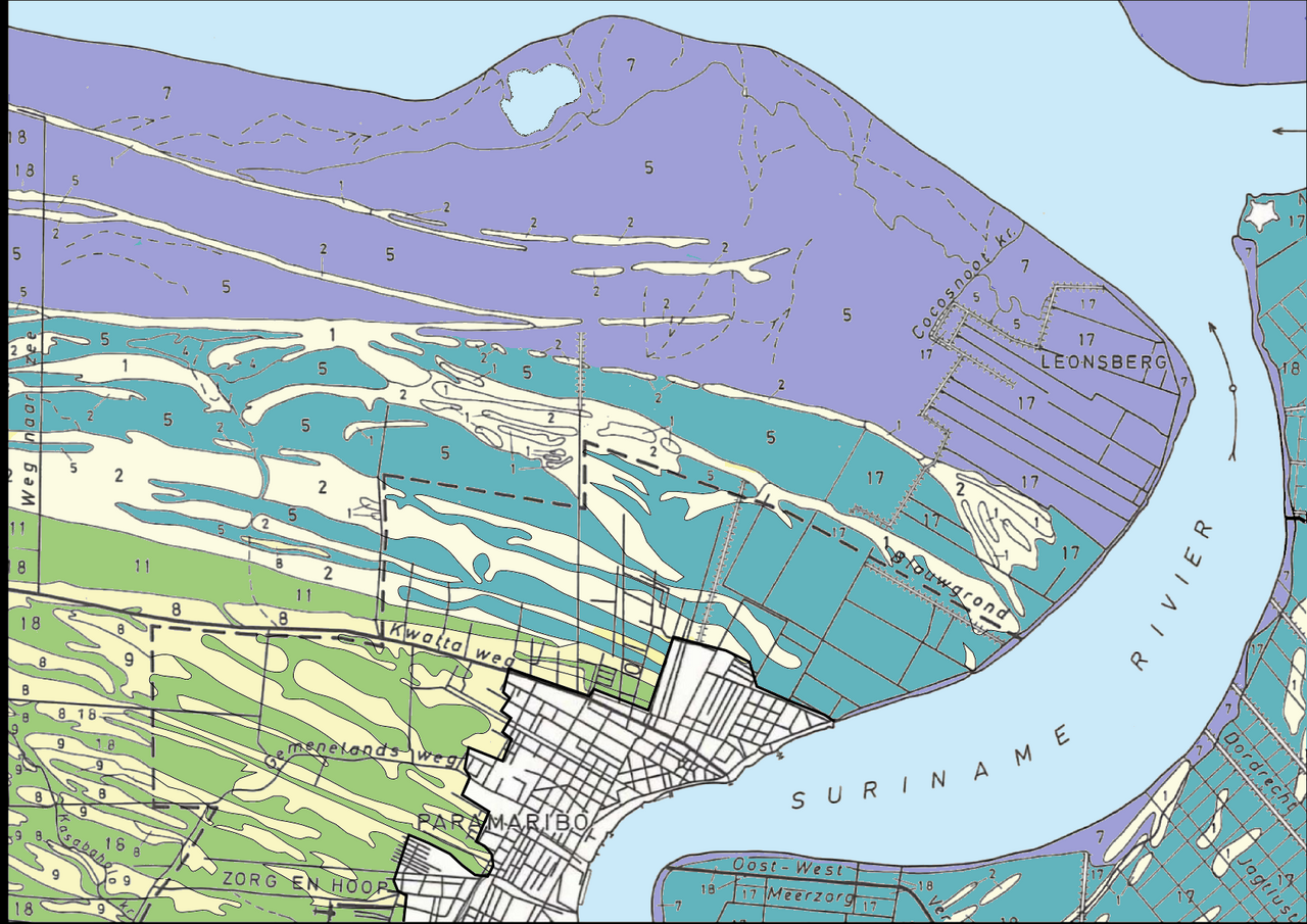 Geologische kaart Omgeving Paramaribo 1977  (geologie Wong)