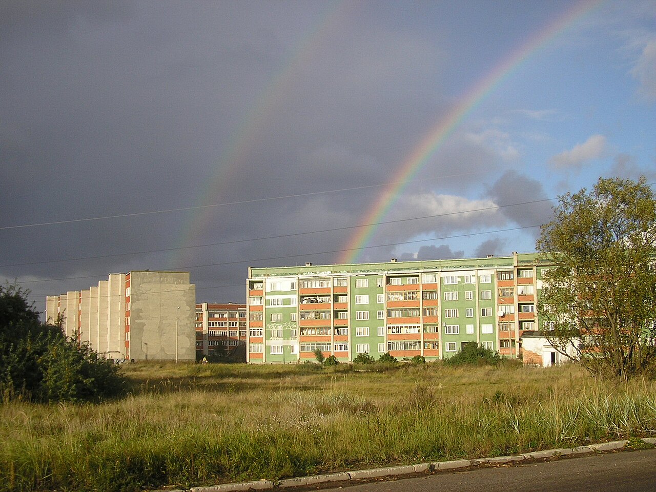 Rainbow over apartments. Bolderāja, Latvia.