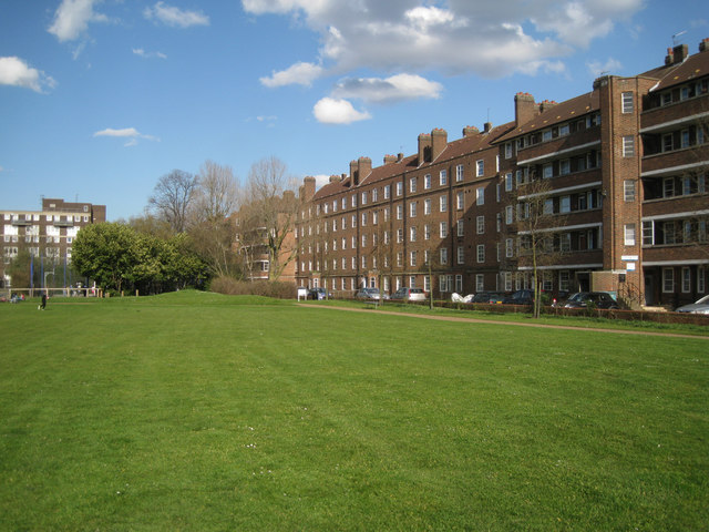 Three blocks of the Kinglake Estate fronting Surrey Square Park, Walworth