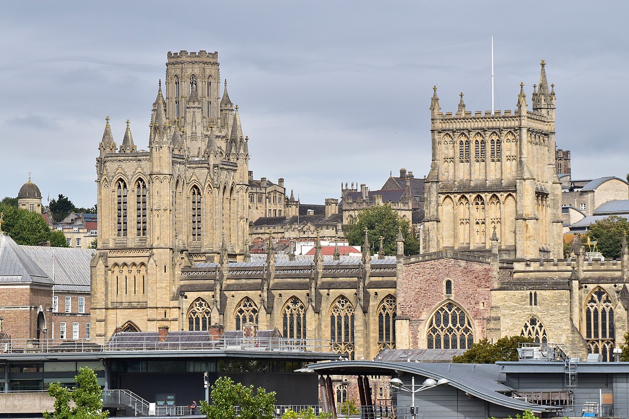 Bristol Cathedral seen from the M-Shed Museum (Princes Wharf).