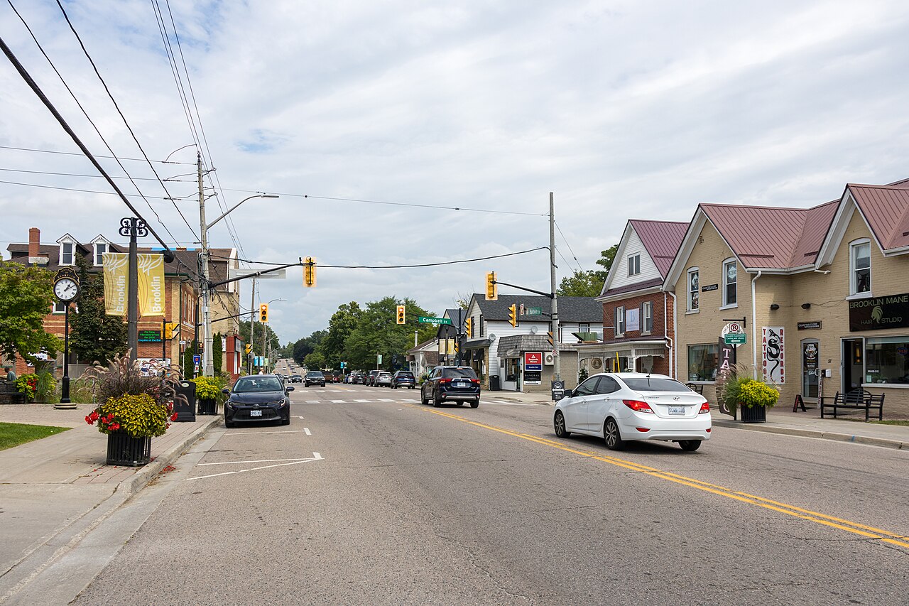 Looking north along Baldwin Street in Brooklin, ON