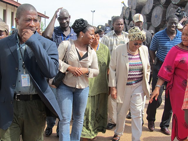 President Ellen Johnson-Sirleaf tours the Port of Buchana with Matilda Parker, Managing Director of NPA