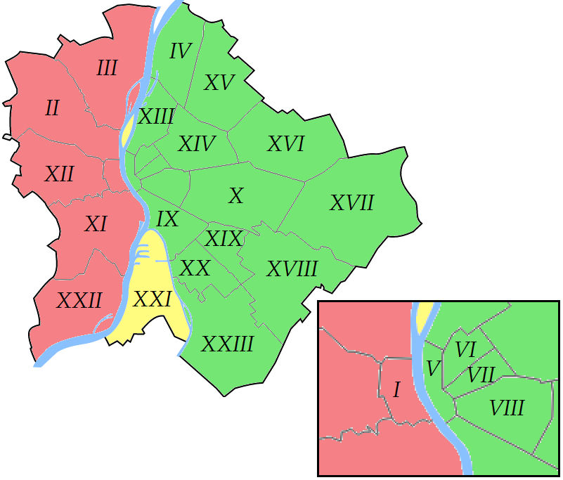 Districts of Budapest colored
