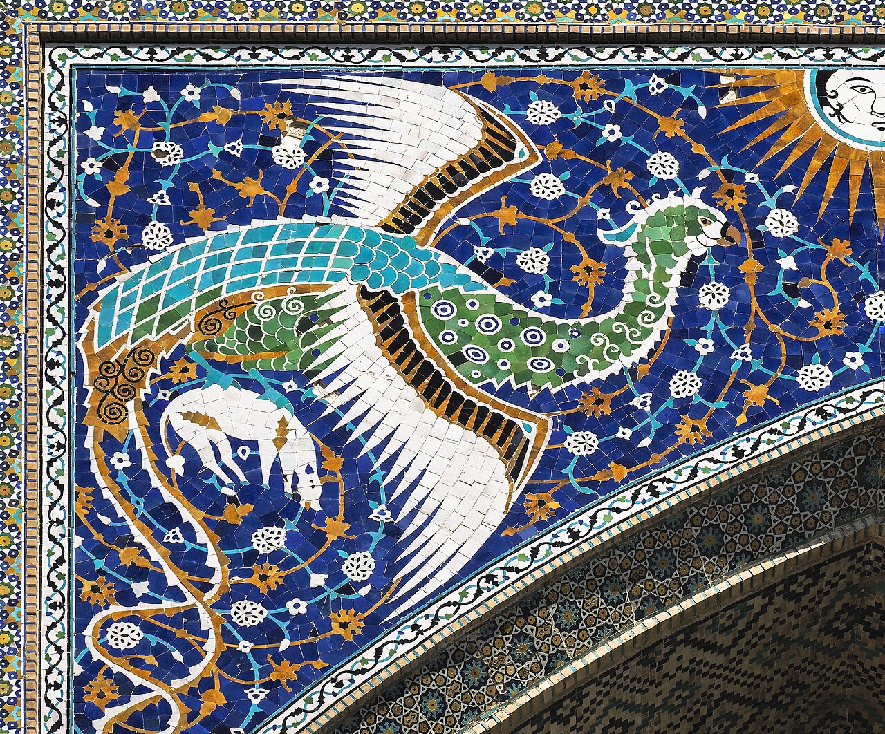Bird Simurgh on Nadir Devanbegi Madrasah, Bukhara, Uzbekistan.