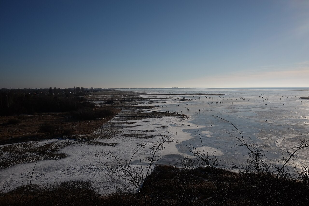 View of Öresund, Bunkeflo strandängar and Bunkeflostand from Lernacken, February 2021.