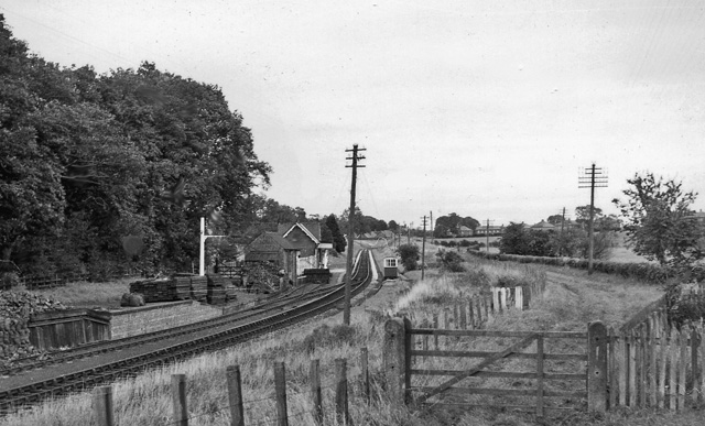 Burgh-by-Sands Station.
View eastward, towards Carlisle; ex-North British, Carlisle - Silloth line. The line and station closed completely on 7/9/64.