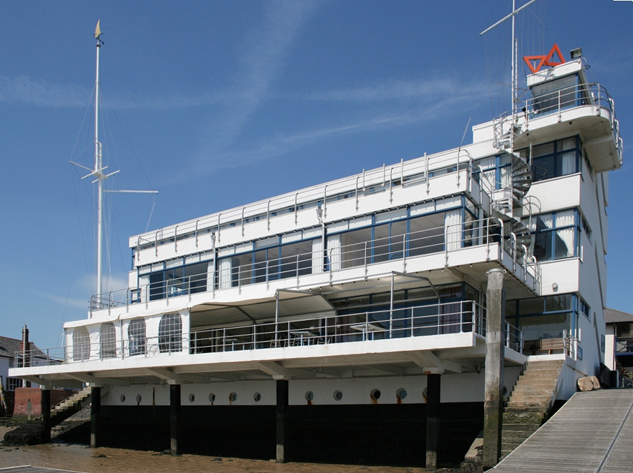 The Royal Corinthian Yacht Club at Burnham-on-Crouch, Essex. The international style building was designed by Joseph Emberton in 1931.