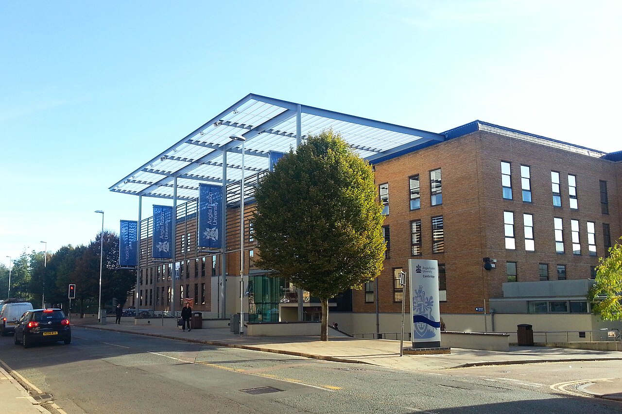 Front view of Helmore Building of Anglia Ruskin University Cambridge campus, is also the front face of the university itself as seen from East Road.