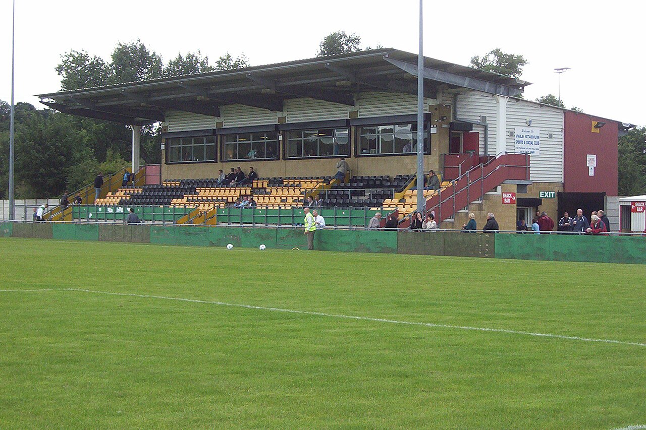 The grandstand at Vale Stadium, home of Castle Vale F.C., photographed by myself on 16 August 2008.