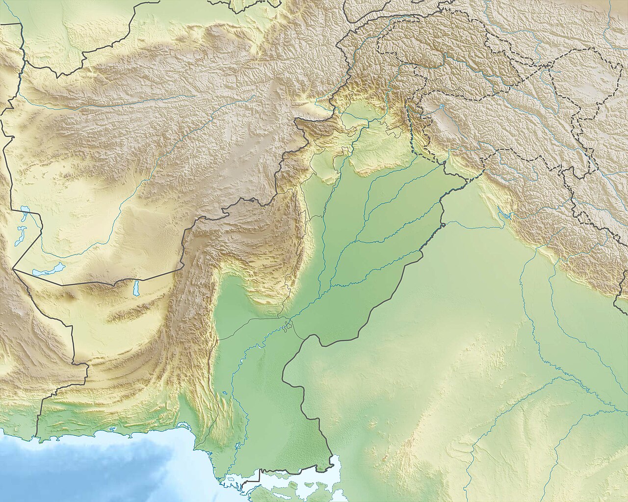 Physical location map of Pakistan