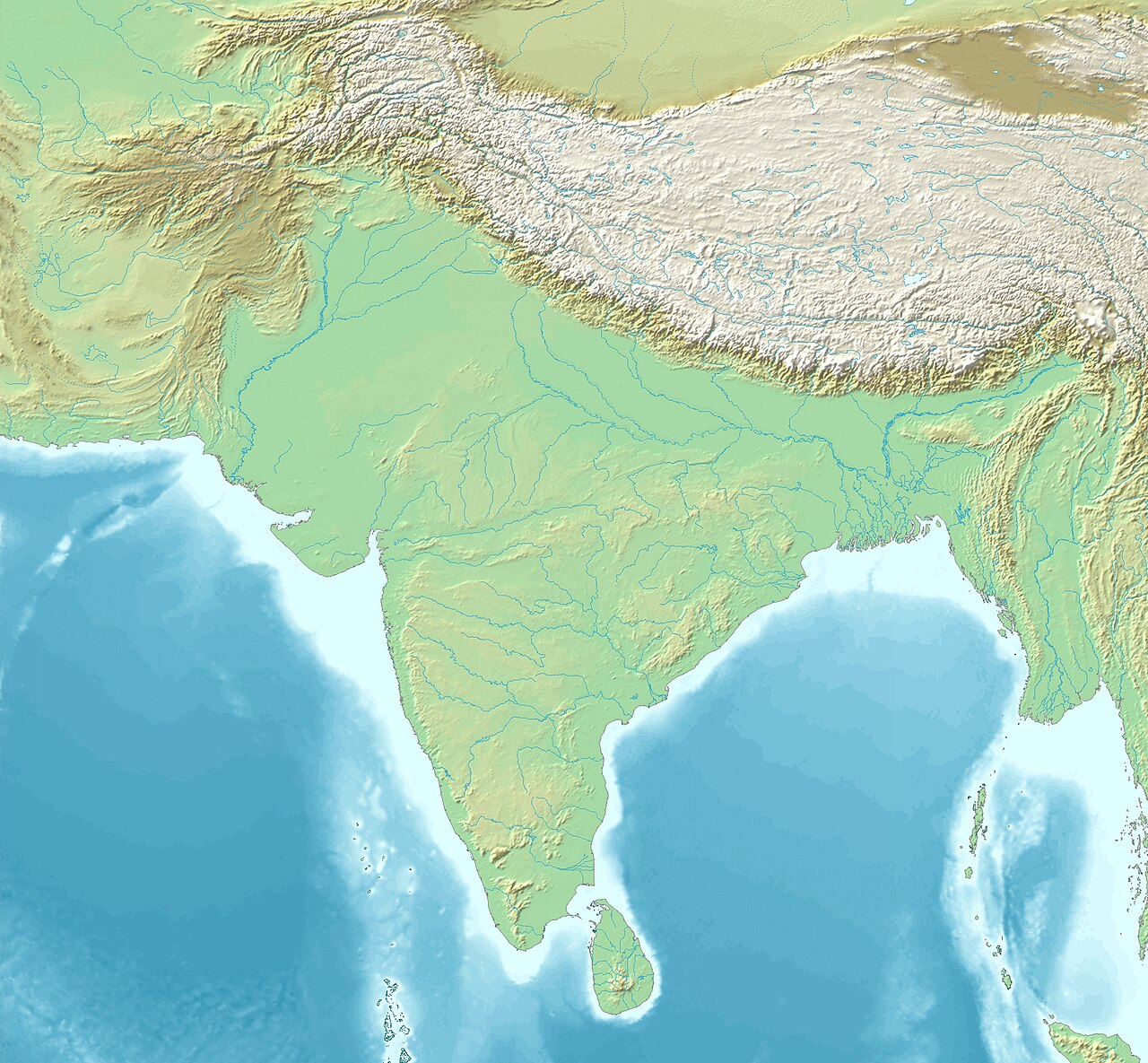 South Asia non political, with rivers