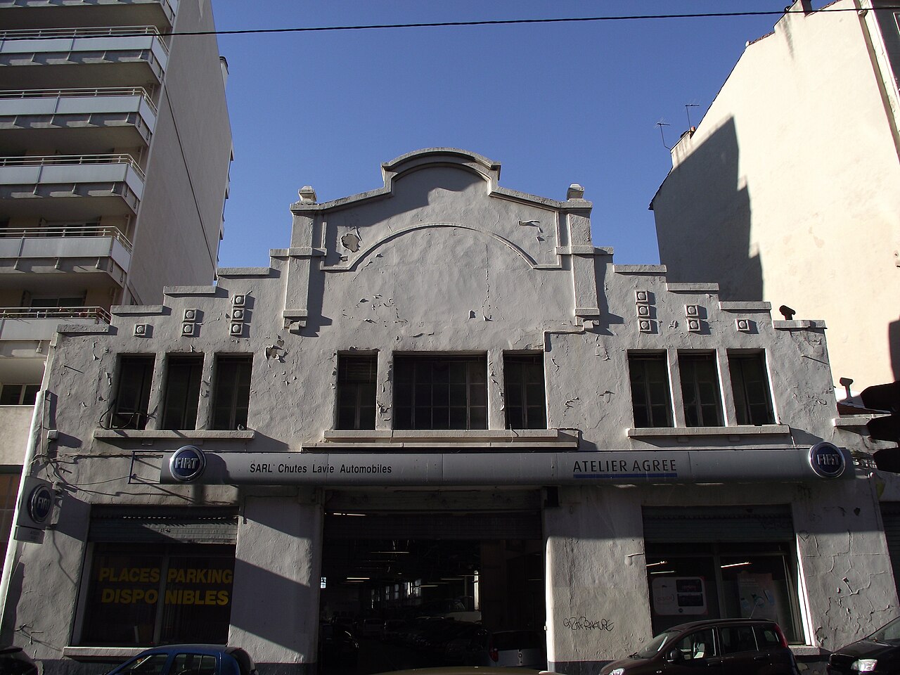 Art Deco building (converted to a car dealer), located at 127 Boulevard Camille Flammarion (odd side, in the quarter of Chutes-Lavie), in the 4th arrondissement, Marseille, France.
