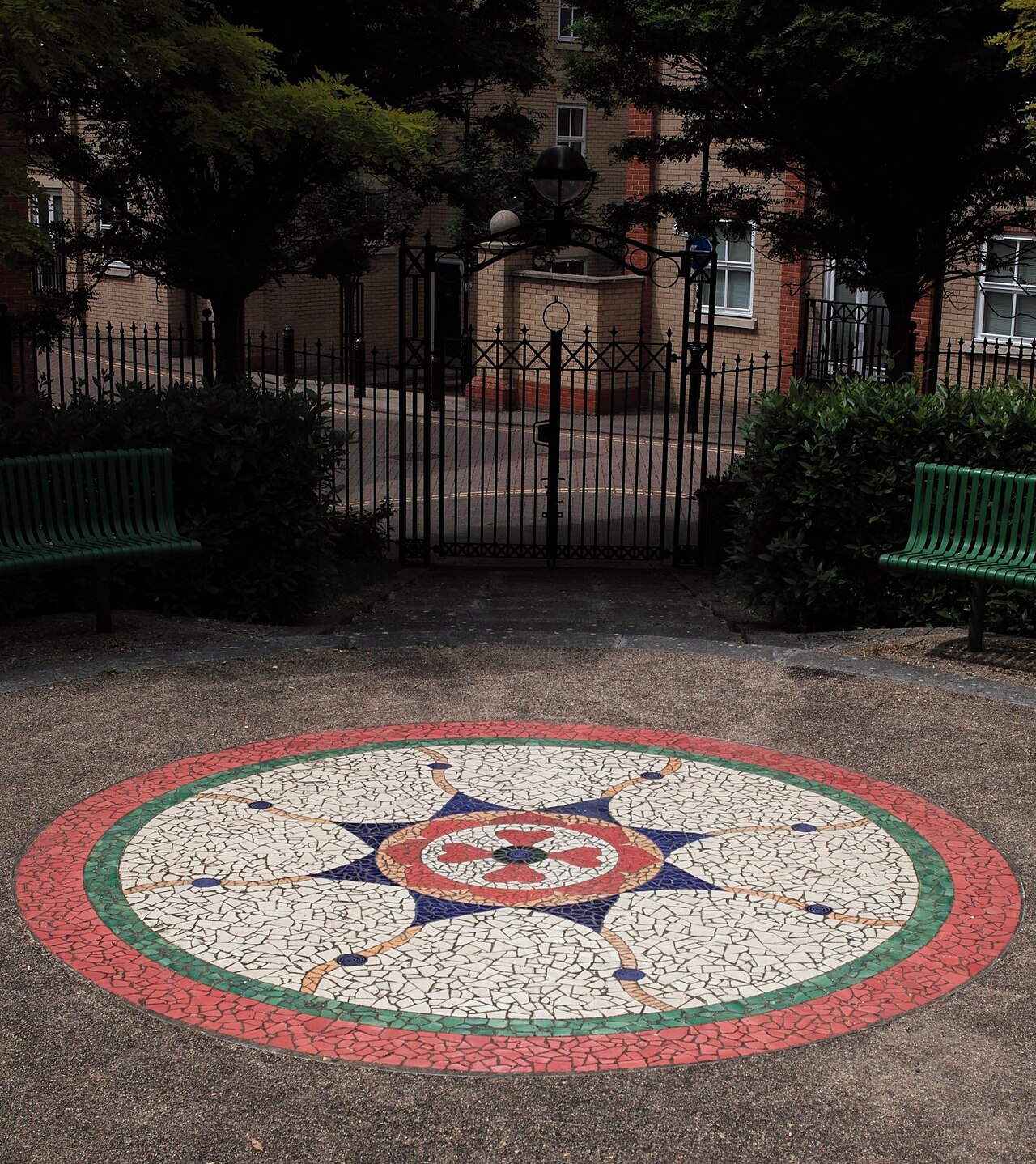 ‘Balkerne Star’ designed by Anne Schwegmann-Fielding, Balkerne Heights, Colchester - made in 2006 and inspired by a roman mosaic flooring found in Colchester.