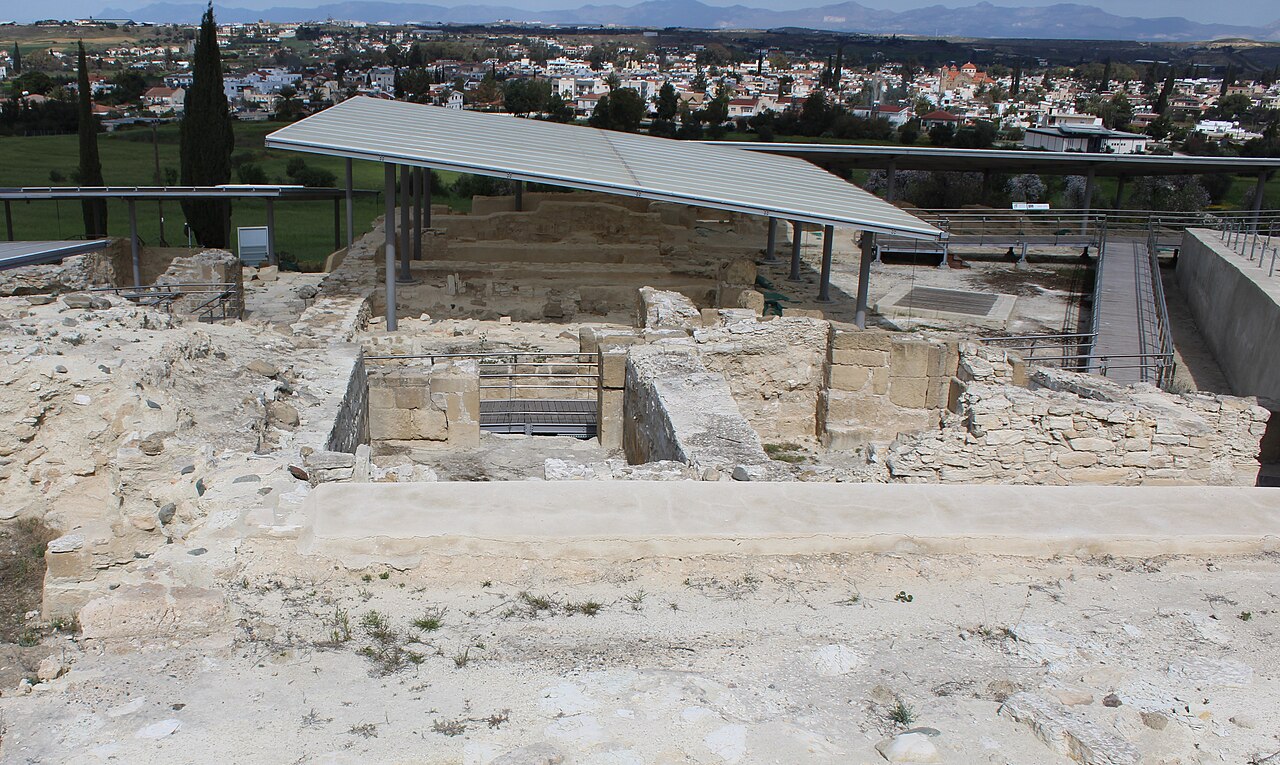 The ancient palace in Idalion, in the backgournd the village Dali and Kyrenia mountains