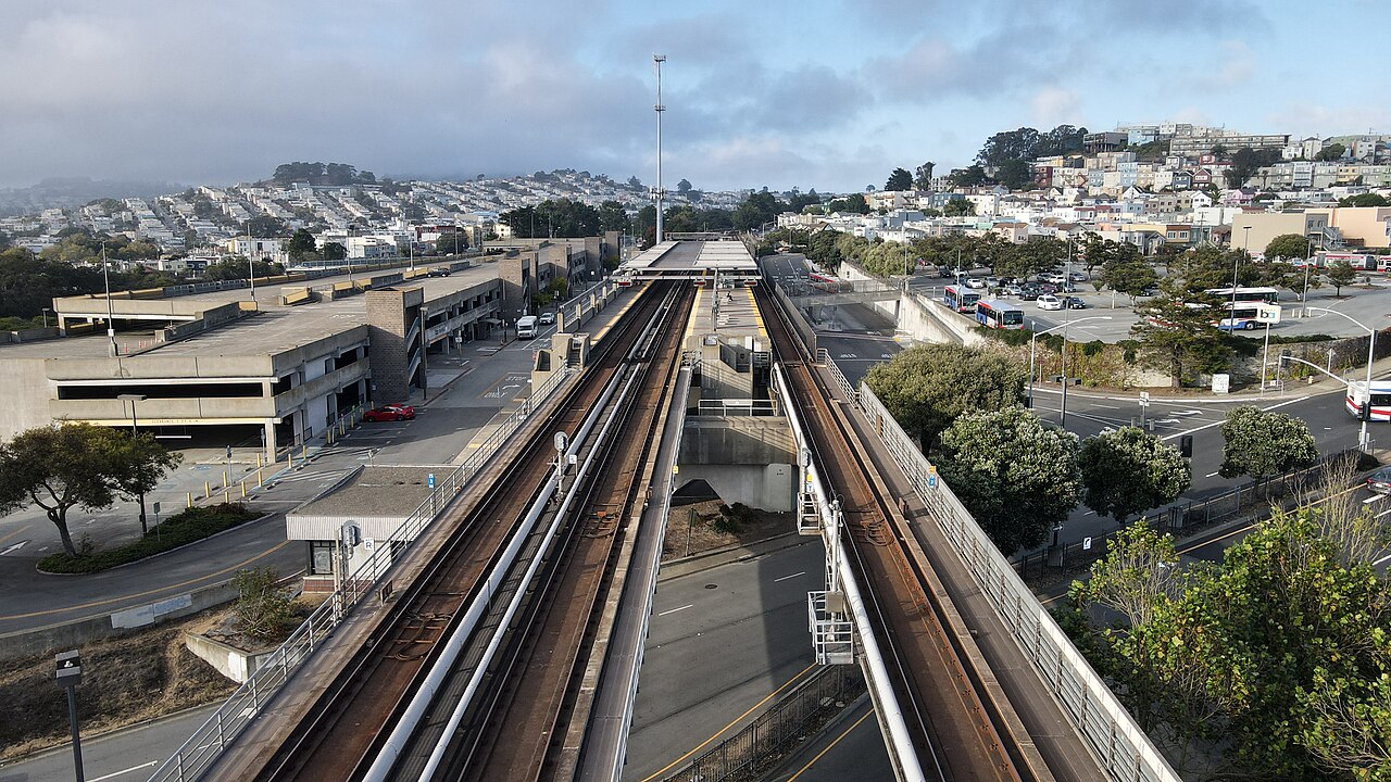 Daly City BART station seen from the south in August 2022