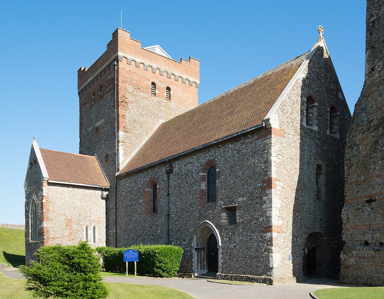 The Church of St Mary-in-Castro, Dover Castle. This church, founded by 1020 and build next to a Roman lighthouse, is a grade I listed building in England.