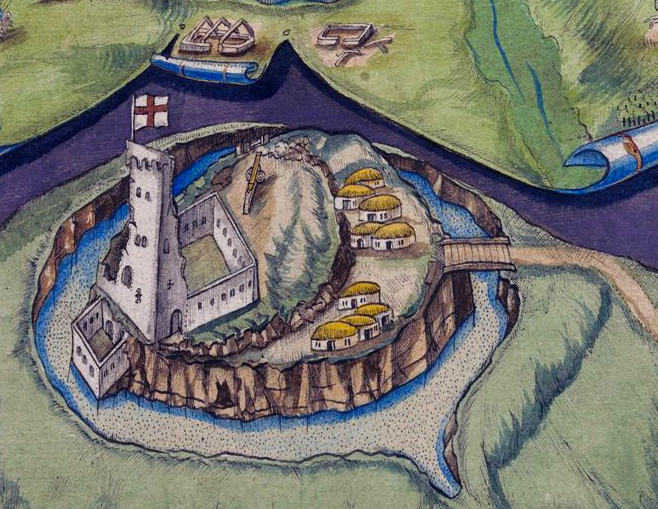 Extract of a 1602 map by Richard Bartlett showing Dungannon Castle