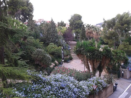 View to one of the entrance of the public Park Putxet in Barcelona