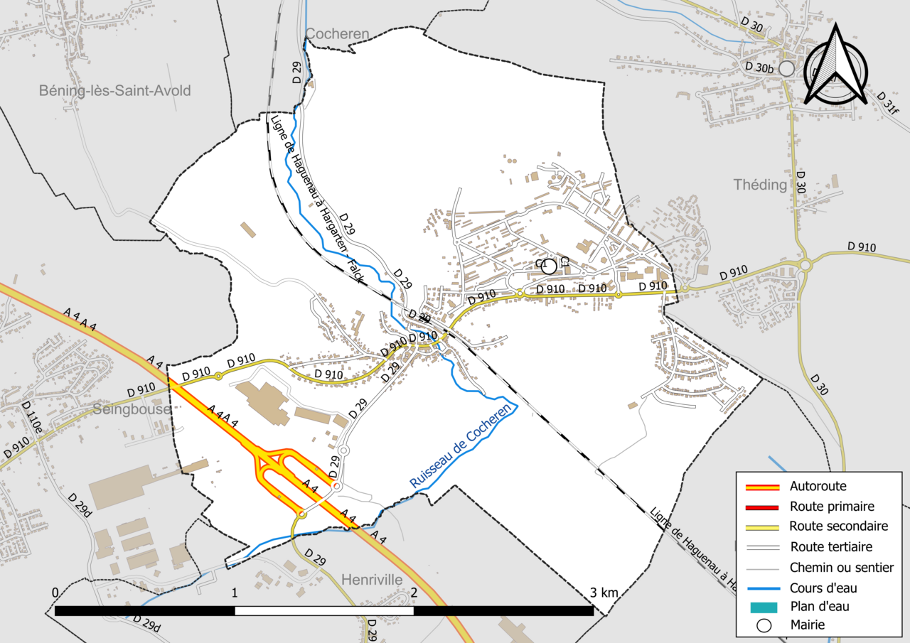 Carte du réseau hydrographique de la commune de la commune de fr:Farébersviller (France).