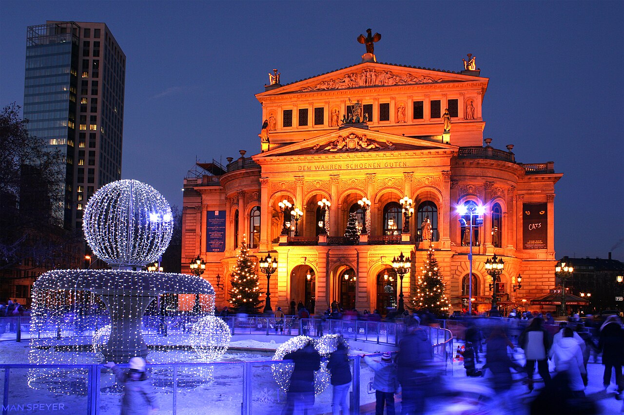 Old Opera in Frankfurt am Main, Germany during the event "Opernplatz on Ice".