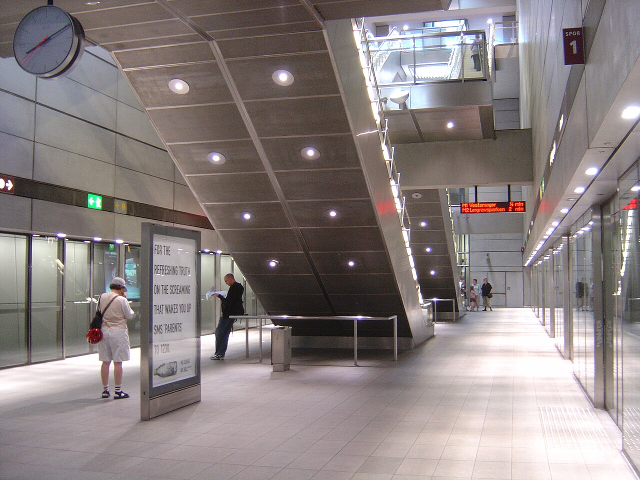 Forum station - a part of Copenhagen Metro, located next to Forum Copenhagen on Frederiksberg.
Seen from northwestern side of the station under ground.