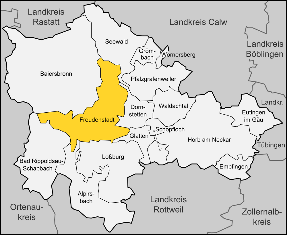Karte der Stadt Freudenstadt im Landkreises Freudenstadt