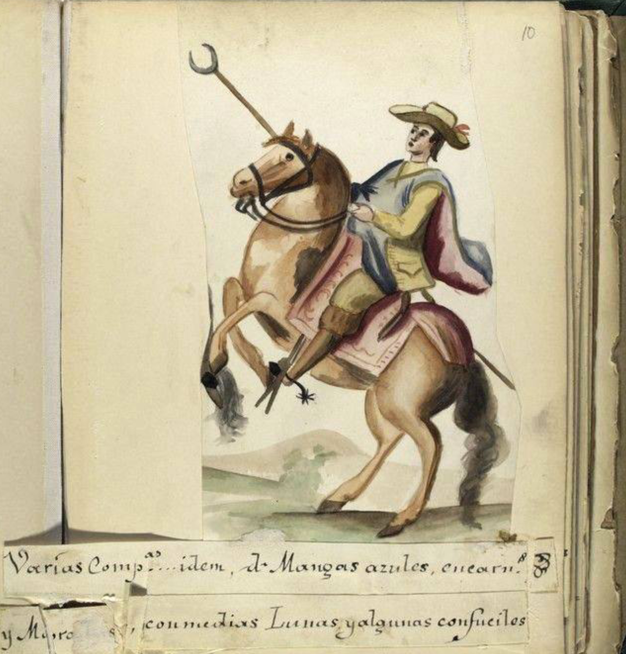 Miliciano de la Nueva España con mangas azules, rojas o moradas, algunos con lanzas de media luna (desjarretaderas) y algiunos otros con fusiles.