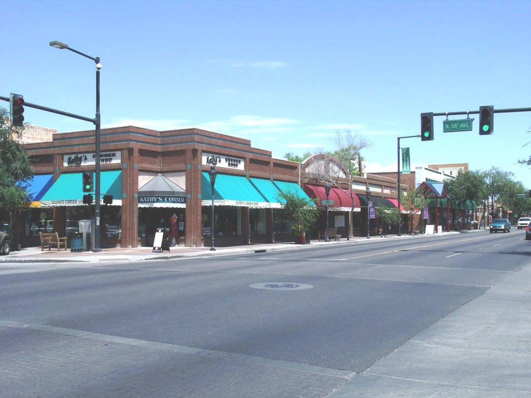 Downtown Glendale, Arizona as viewed from the intersections of Glendale Ave. and 58th Ave.