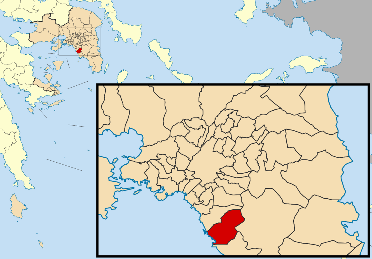 Locator map for Glyfada municipality in Greek region Attica (2011)
