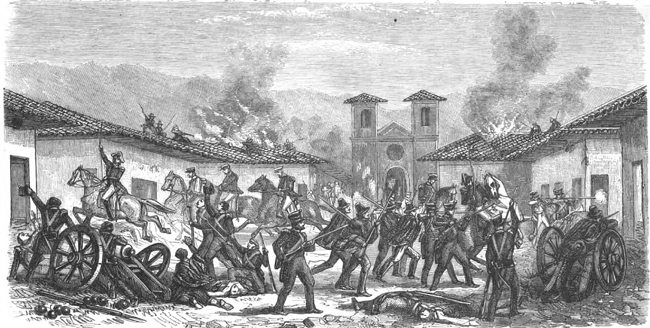 La batalla de Rancagua fue un enfrentamiento militar ocurrido el 1 y 2 de octubre de 1814 en la ciudad homónima en el contexto de la Guerra de independencia de Chile. El brigadier Bernardo O'Higgins fue sitiado en dicha villa por el coronel Mariano Osorio, resistiendo los dos días hasta que logró romper el cerco con algunos sobrevivientes y huir a Mendoza. Marcó el fin de la Patria Vieja y el inicio de la Reconquista. 

Imagen del libro “El ostracismo del General D. Bernardo O'Higgins” editado en 1860, cuyo copyright a expirado, pasando al dominio publico