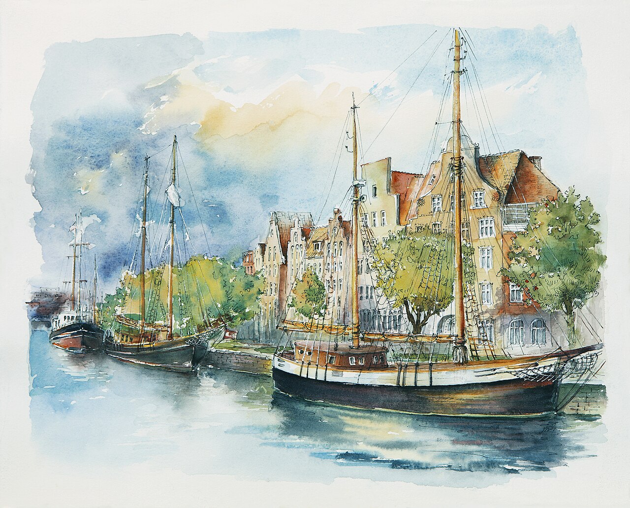 Hanseatic Lübeck by Tatiana Yagunova (watercolor painting, 2014). Published: 
Nikolay Yagunov, Tatiana Yagunova. Hanse centuries later. Germany. Poland. Russia. Lithuania: the album of photos — Kaliningrad, 2014. — Volume I. — 205 p. — 2000 сopies. — ISBN 978-83-7823-474-6. — P. 5.