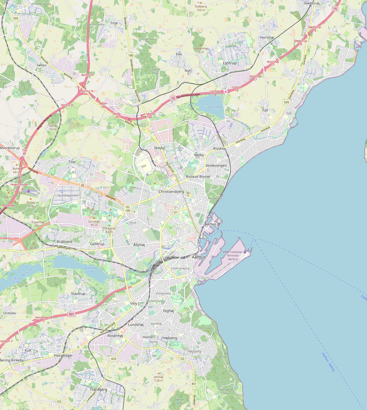 Kort over Aarhus.
N 56.2643
S 56.0812
Ø 10.3484
V 10.0539


 This file is licensed under the Creative Commons Attribution-Share Alike 2.0 Generic license.
You are free:
to share – to copy, distribute and transmit the work
to remix – to adapt the work
Under the following conditions:
attribution – You must give appropriate credit, provide a link to the license, and indicate if changes were made. You may do so in any reasonable manner, but not in any way that suggests the licensor endorses you or your use.
share alike – If you remix, transform, or build upon the material, you must distribute your contributions under the same or compatible license as the original.https://creativecommons.org/licenses/by-sa/2.0CC BY-SA 2.0 Creative Commons Attribution-Share Alike 2.0 truetrue