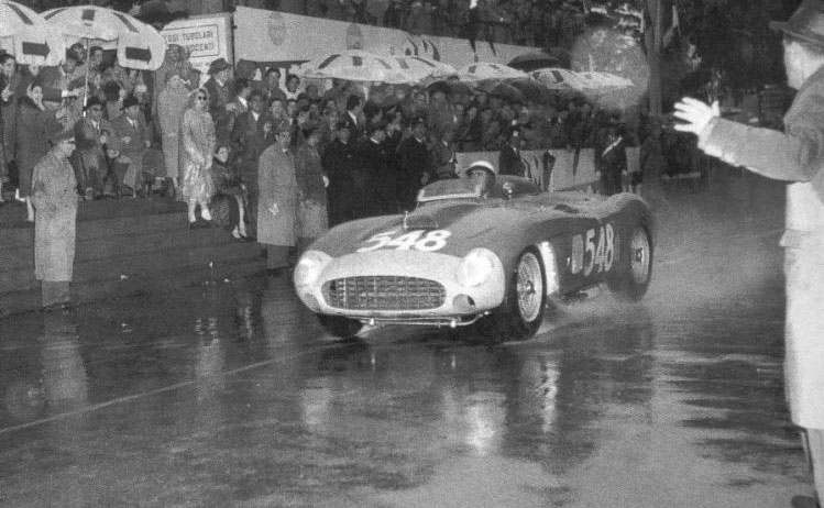 Entry #548 and WINNER at Mille Miglia in Italia on 28–29 Aprile 1956 was Eugenio Castellotti in the 1956 Ferrari 290 MM s/n 0616