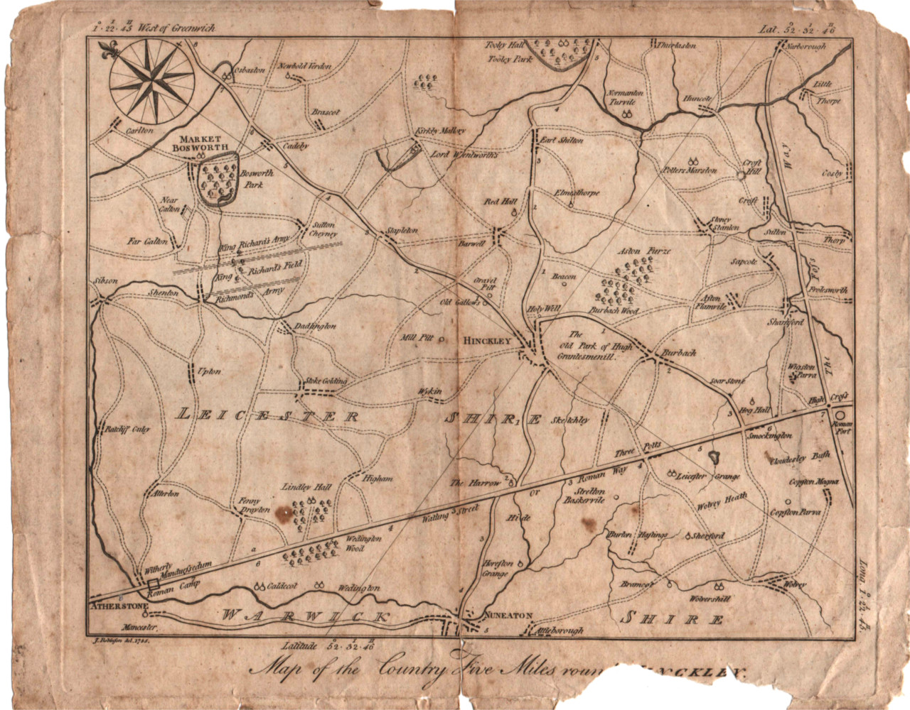Map of Hinckley, Leicestershire. Engraving dated 1786