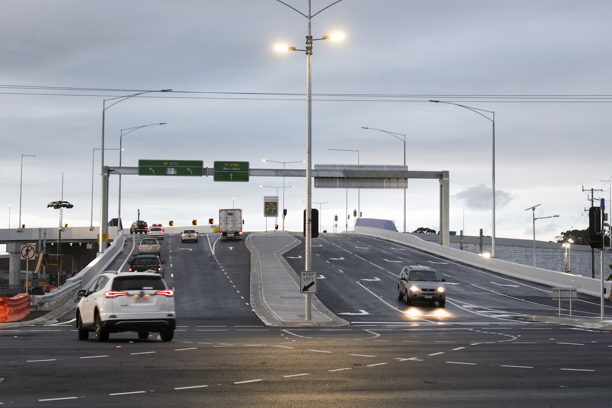 New road bridge over railway line at Hoppers Crossing, connecting Old Geelong Road to Princes Highway -- on 9 December 2021, the day of opening