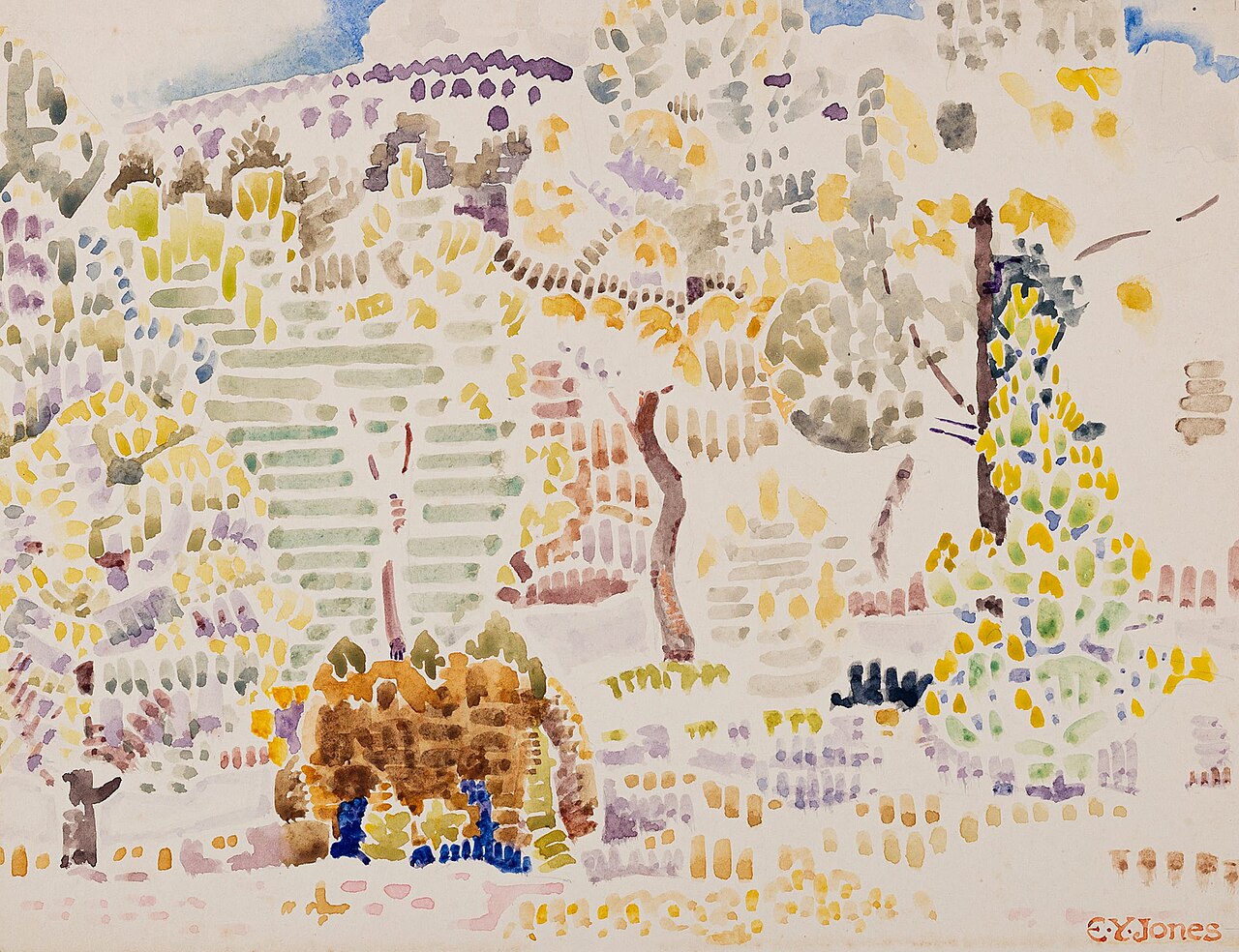 Offered for sale by Abbott and Holder in June 2020, when it was described as "Orchard at Bormes-les-Mimosas, Hyères. Watercolour. Circa 1910. Signed. Provenance: Yarrow Jones Studio Sale, Bonhams, 3.3.1993. 8.75x11.25 inches."