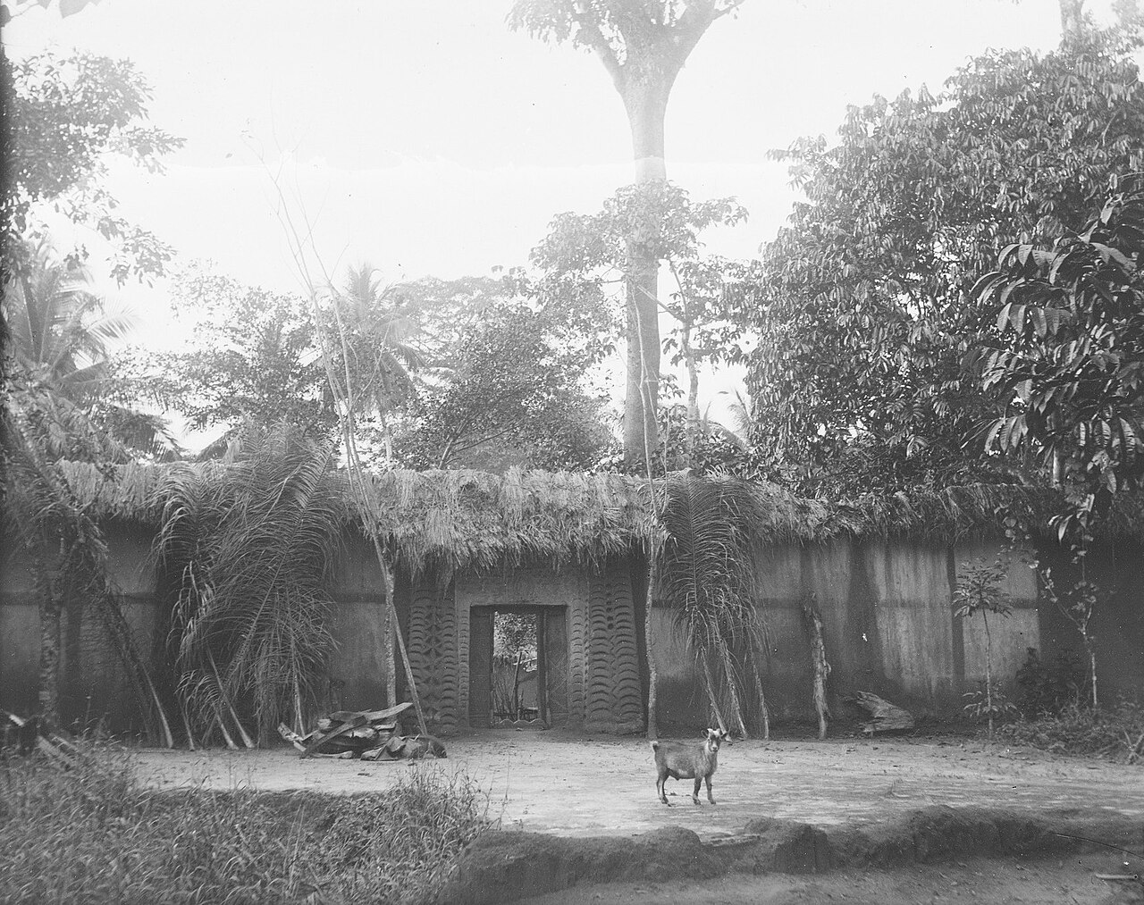 An Igbo compound entrance, in or near Önïcha. Photographed by Herbert Wimberley, c. 1903-18. Cambridge University Library.