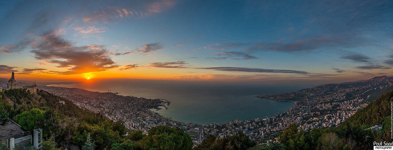 Jounieh Bay at sunset, seen from Harissa, Lebanon