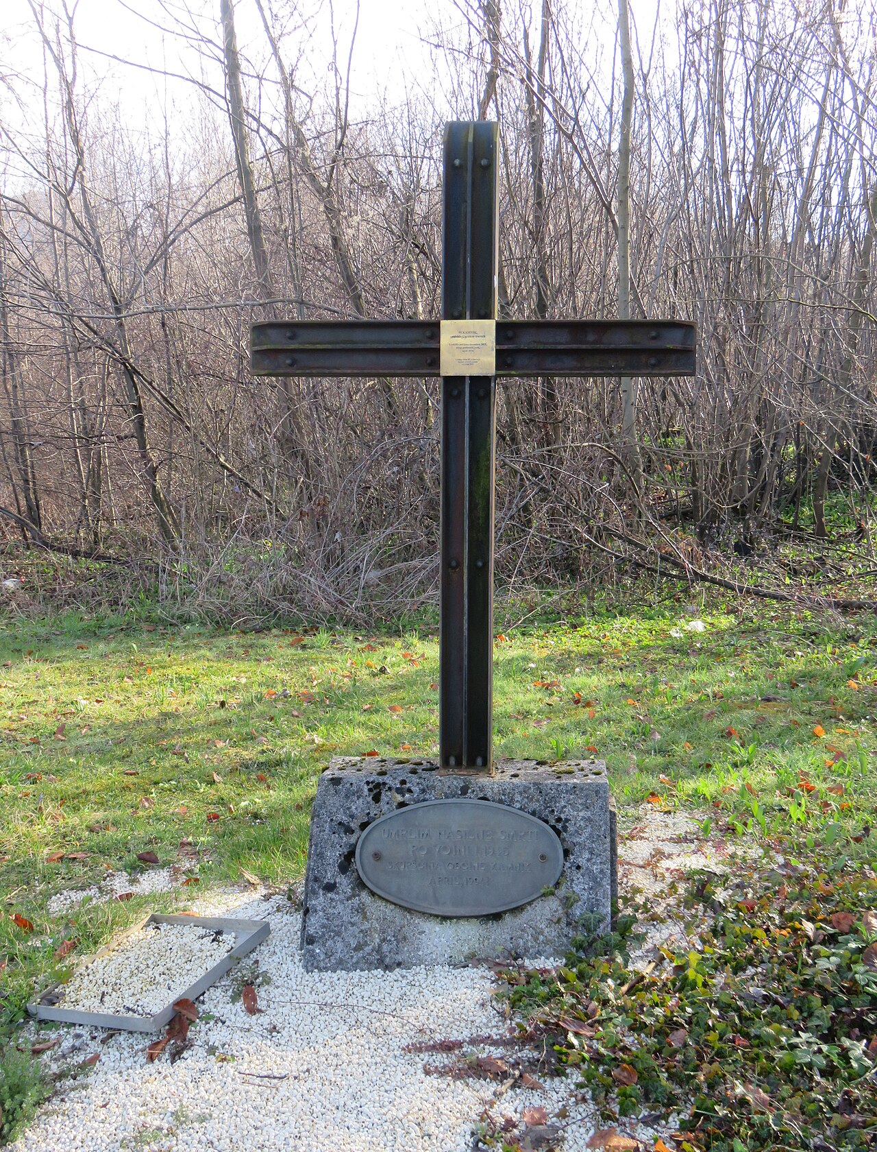 Marker at the the Cuzak Meadow Mass Grave in Kamnik, Municipality of Kamnik, Slovenia