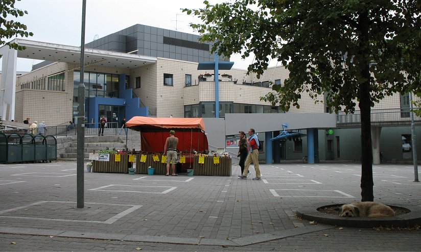 Sitratori square in front of Kanneltalo, the regional culture center of northwestern Helsinki, Finland.